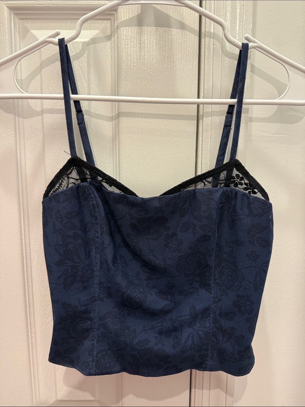 Edikted Navy skirt and Top with floral design and lace. Size small